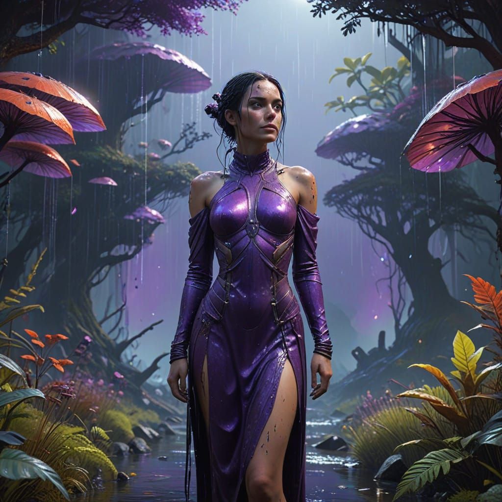 Dreamlike Goddess in a Purple Rainstorm
