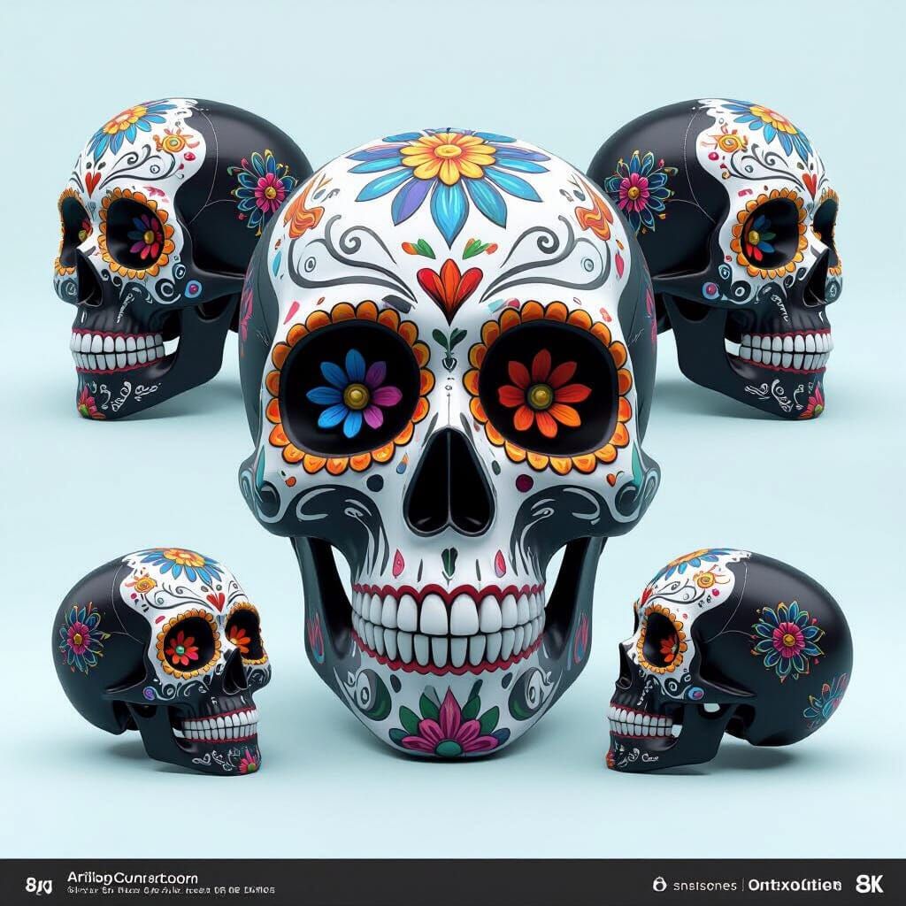 Black Day of the Dead Skull With Vibrant Enamel Details
