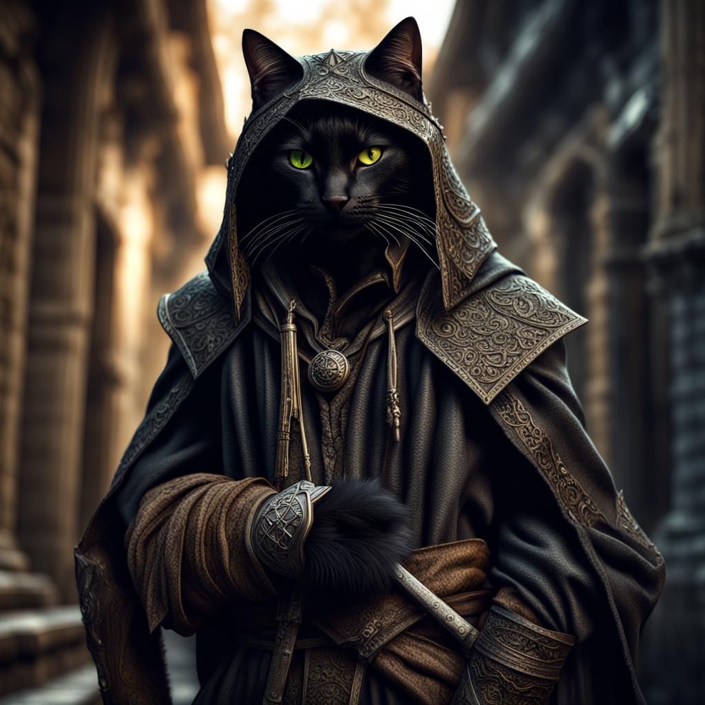 Hyperrealistic Tabaxi Rogue with Black Cat