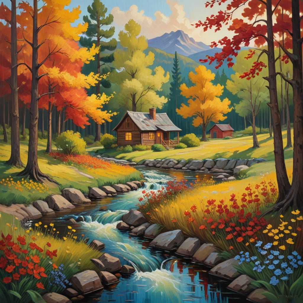 Autumnal Landscape in Vibrant Impasto Style