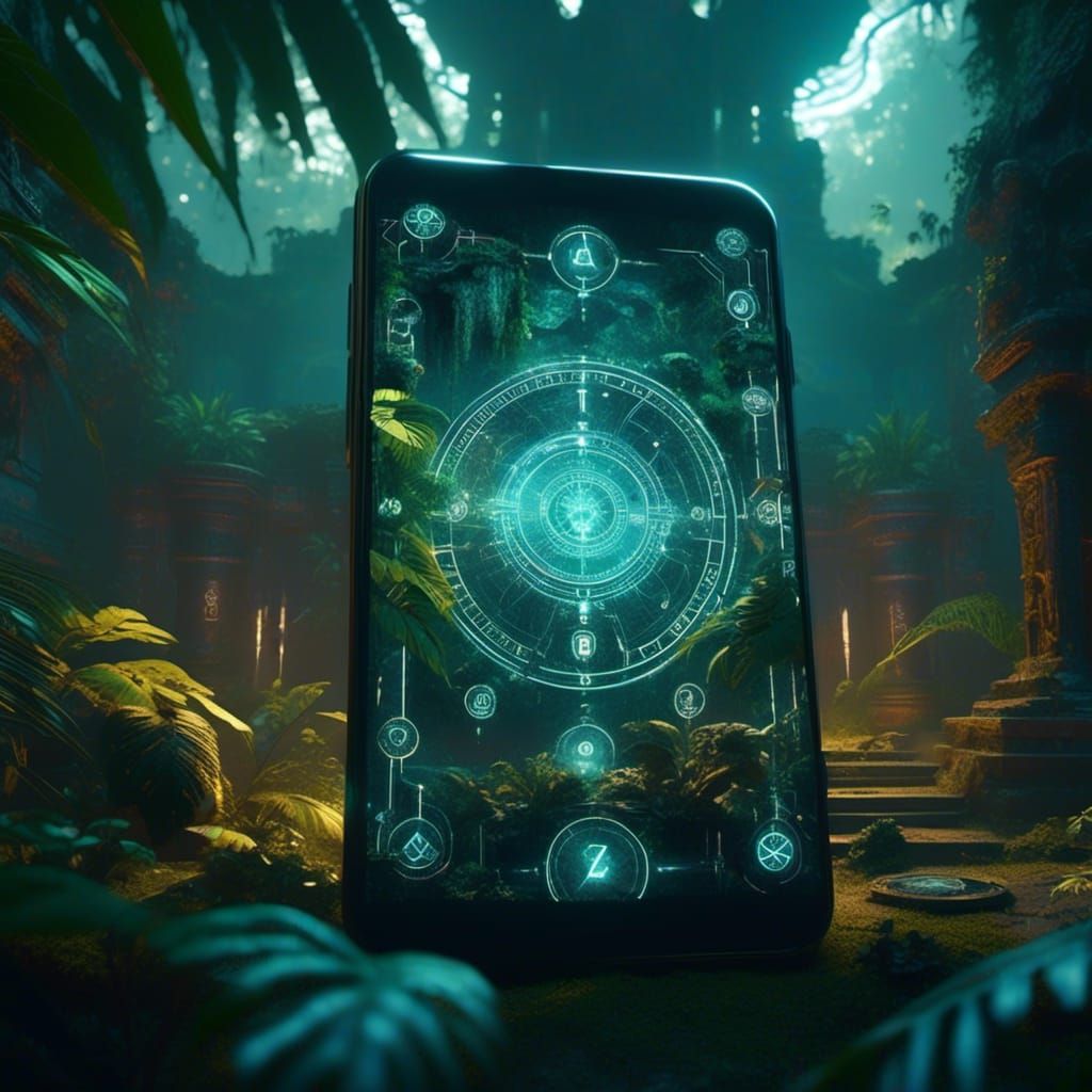 Futuristic Jungle Map Projection in Sci-Fi Style