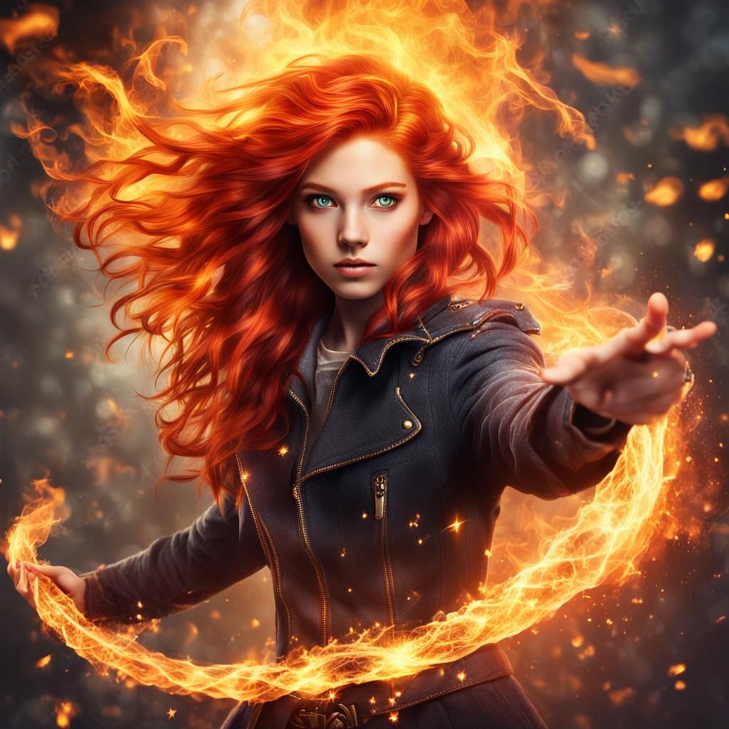Fiery Haired Princess Wielding Fire Magic