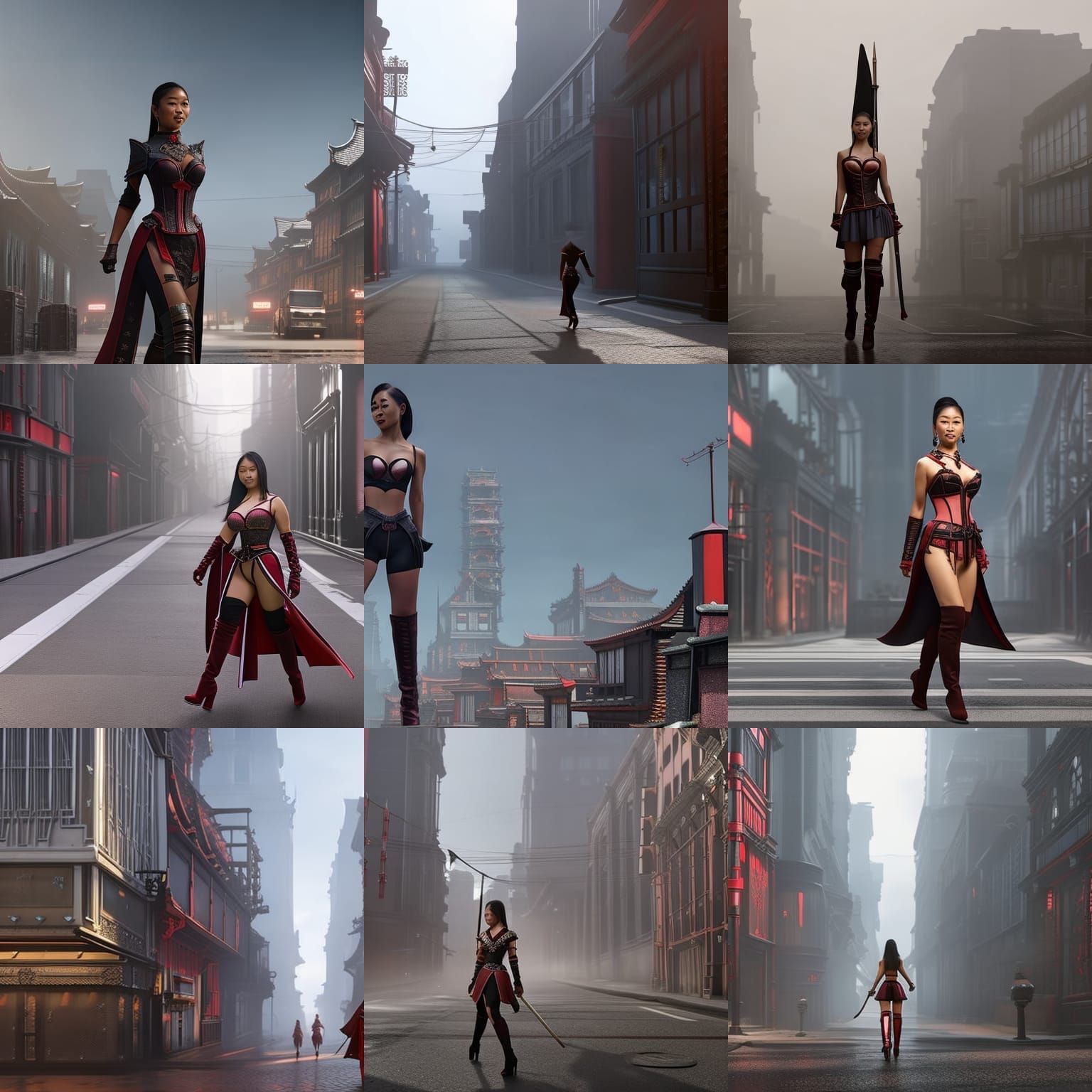 Asian Lady in Corset: Detailed Matte Painting