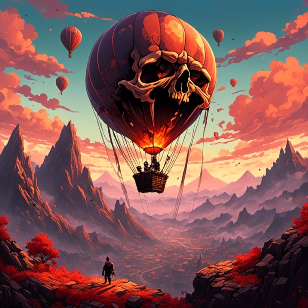 Skull and Hot Air Balloon Fantasy Game Icon