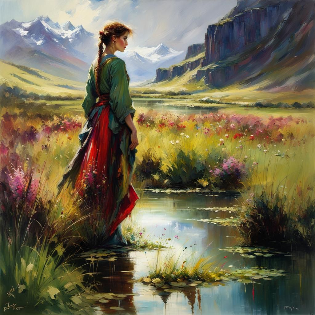 Detailed Moor Landscape Painting with Dramatic Lighting
