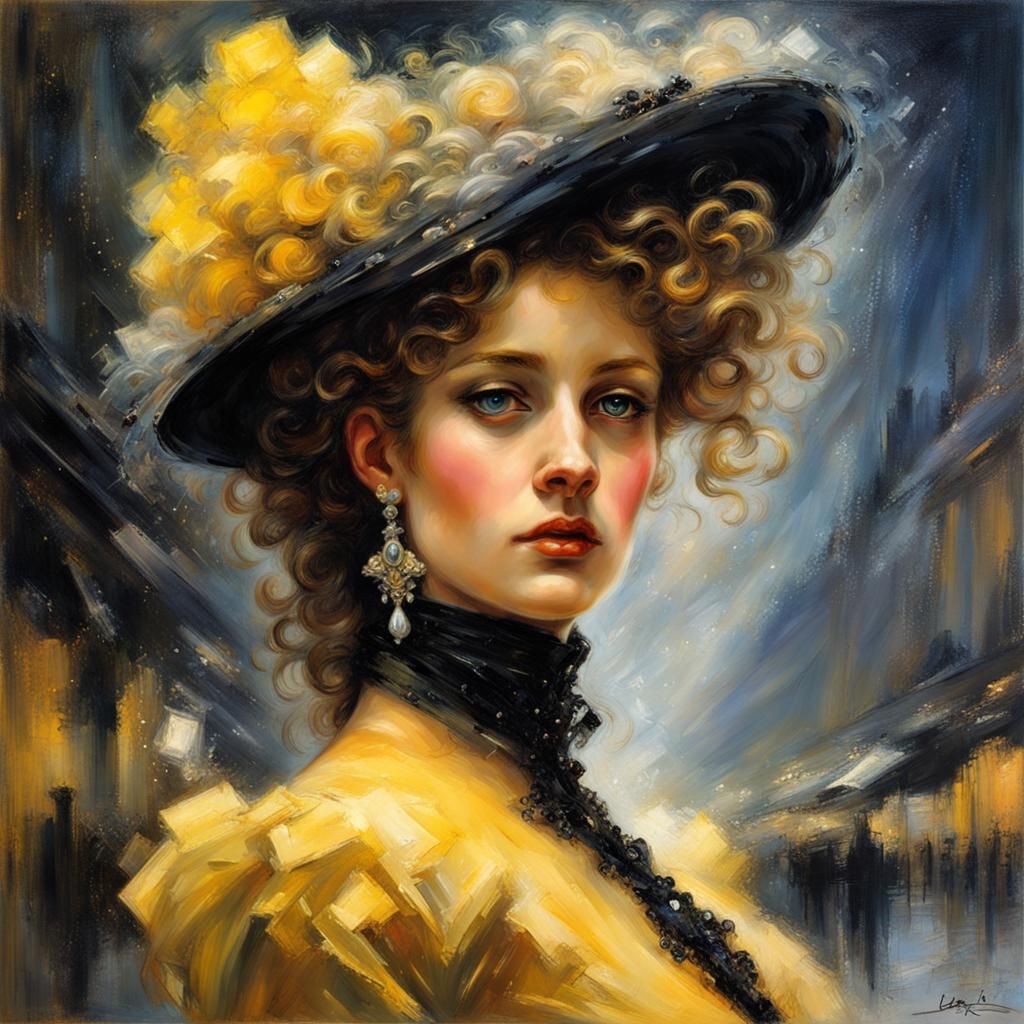 Elegant Belle Epoque Woman in Futuristic Paris