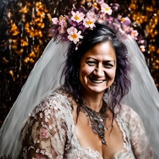 Hyperrealistic Portrait with Watercolor Spring Blossoms