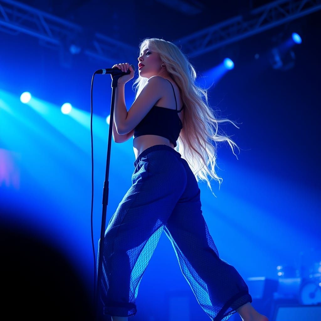 Ethereal Siren Singing Under Blue Stage Lights