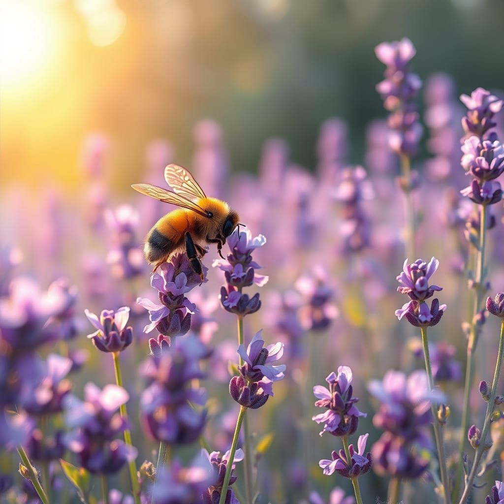 Bee in Vibrant Lavender Fields of Impressionist Beauty