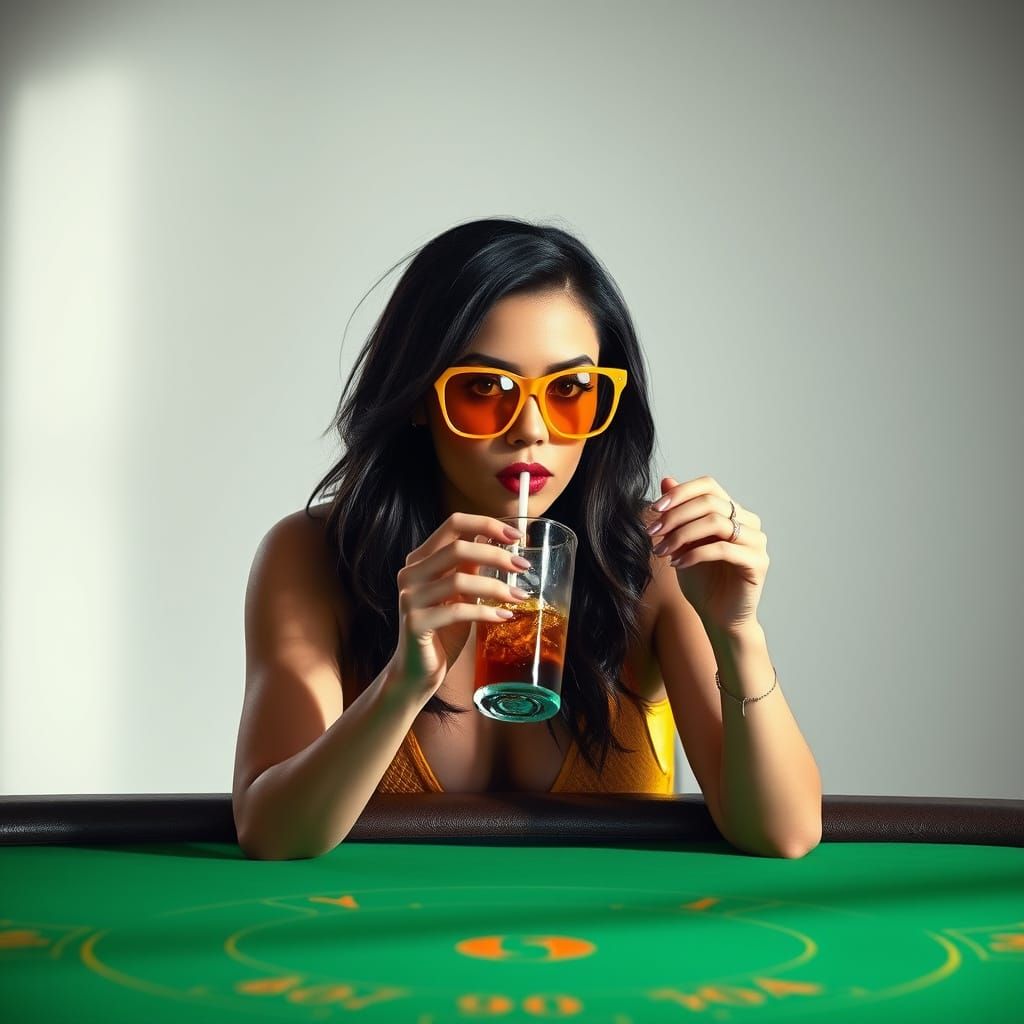 Attractive Woman with Dark Hair and Yellow Sunglasses in Whi...