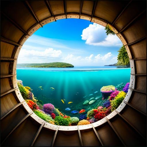 Submarine Window View with Colorful Graffiti Art