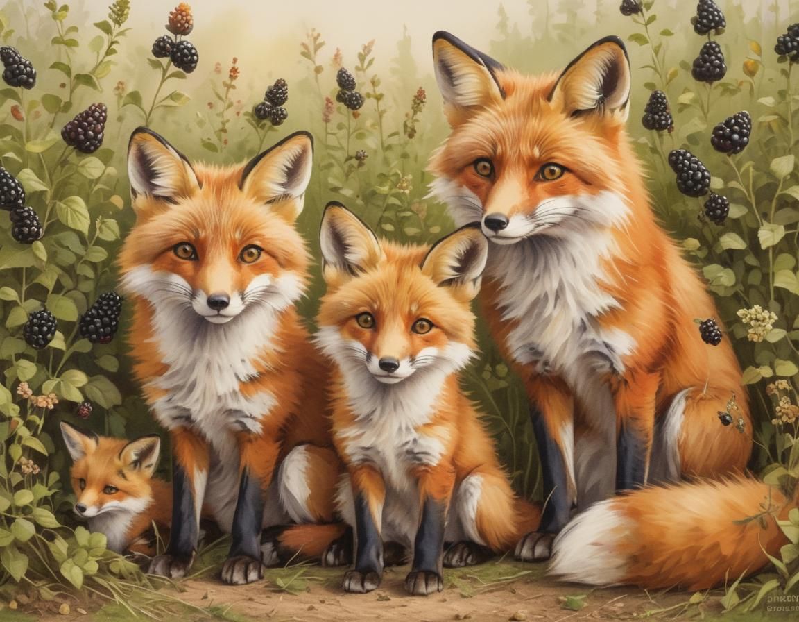 Charming Fox Family Gathering Blackberries