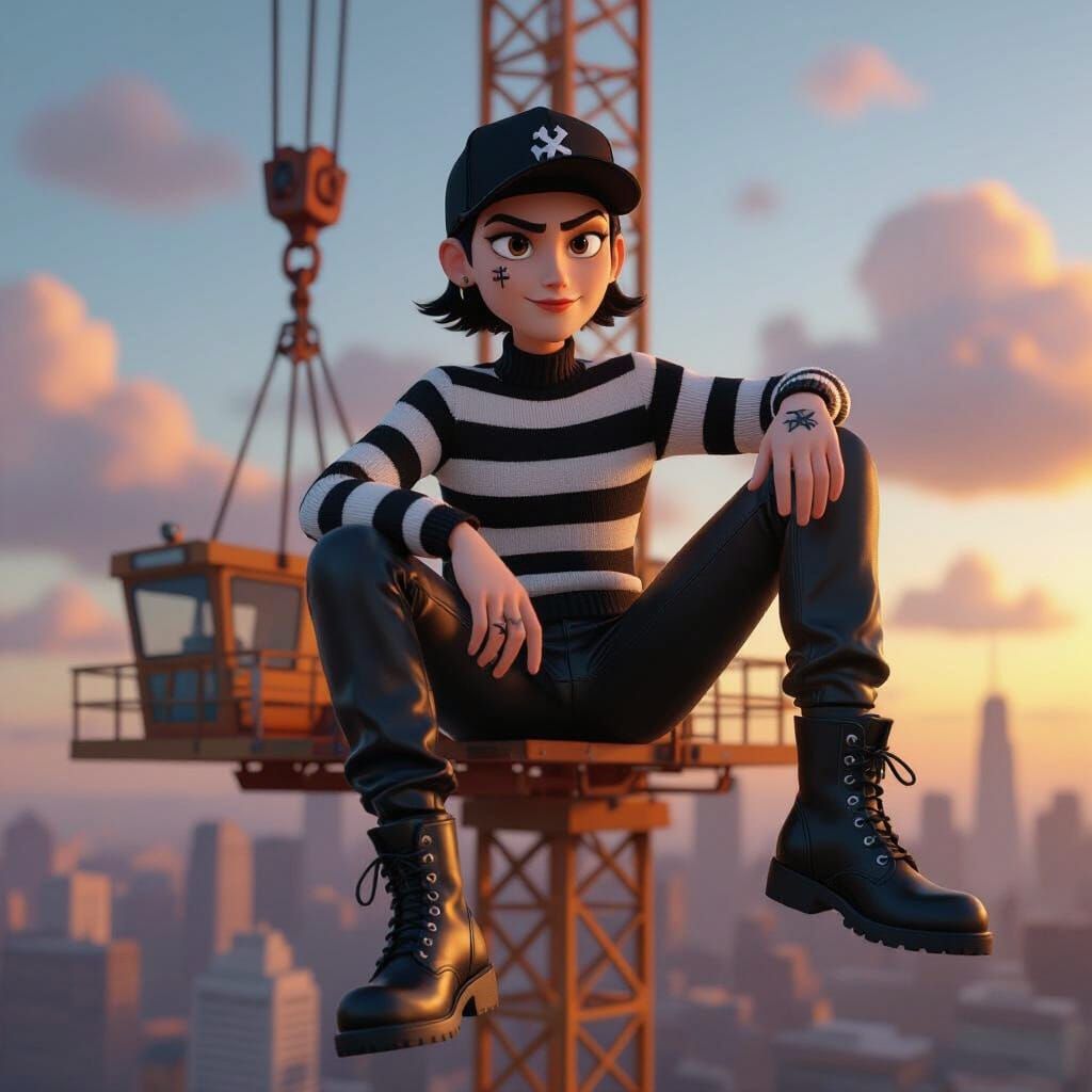 Animated Character on Crane in Pixar Style