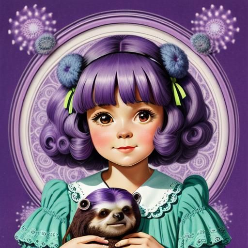 Vintage Girl with Sloth: 1960s Magazine Portrait