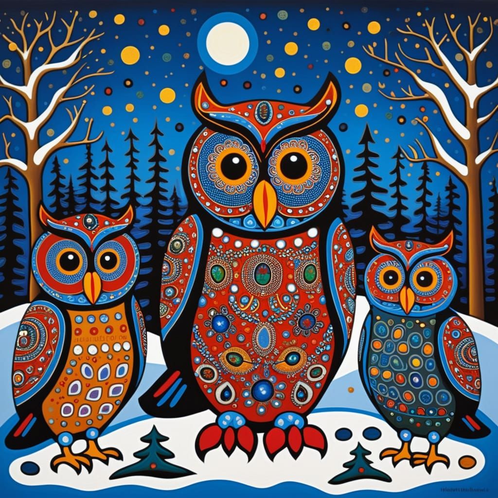 folk art, Winter, Moonlit offering, BEADED Textile embellish...