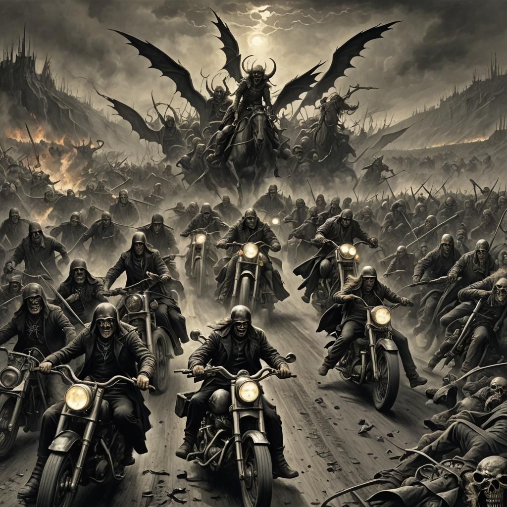Hell's Angels Highway Raid: Gothic Horror Art