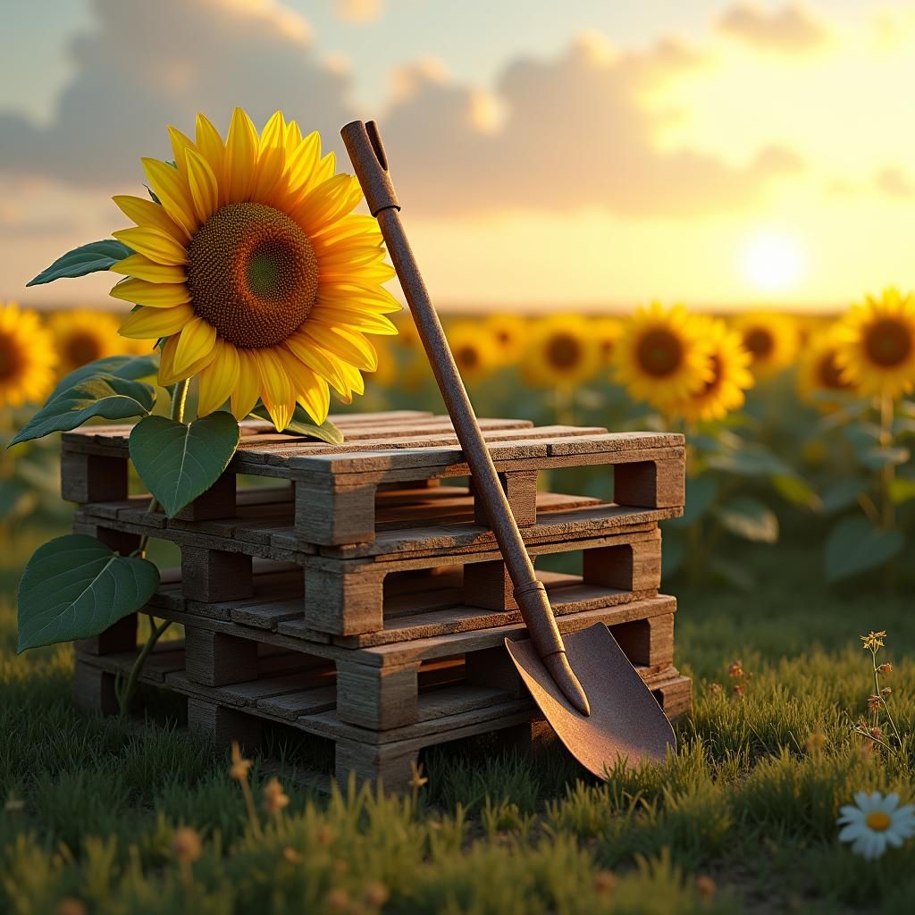 Sunflower Field with Pallets in Fantasy Art Style