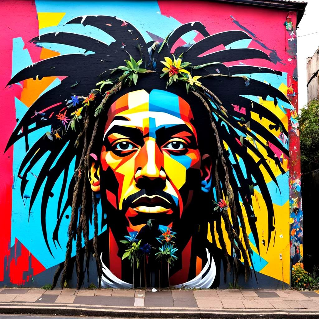Cubist Dreadlocks Portrait in Banksy Style