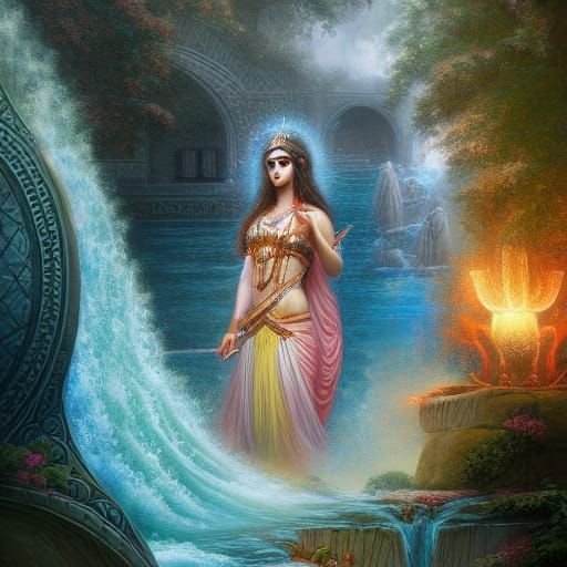 Anahita: Iranian Goddess Painting in Detailed Matte Style