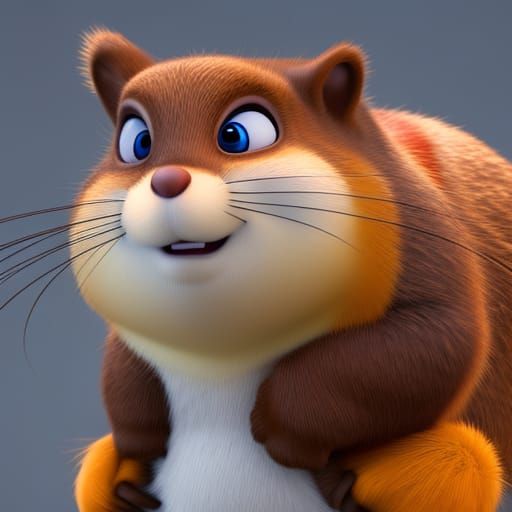 Pixar-Style Fat Squirrel 3D Digital Art