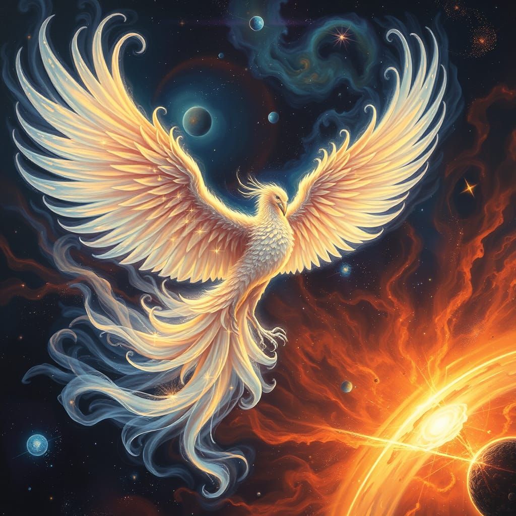 Phoenix Reborn From Dying Sun in Cosmic Style