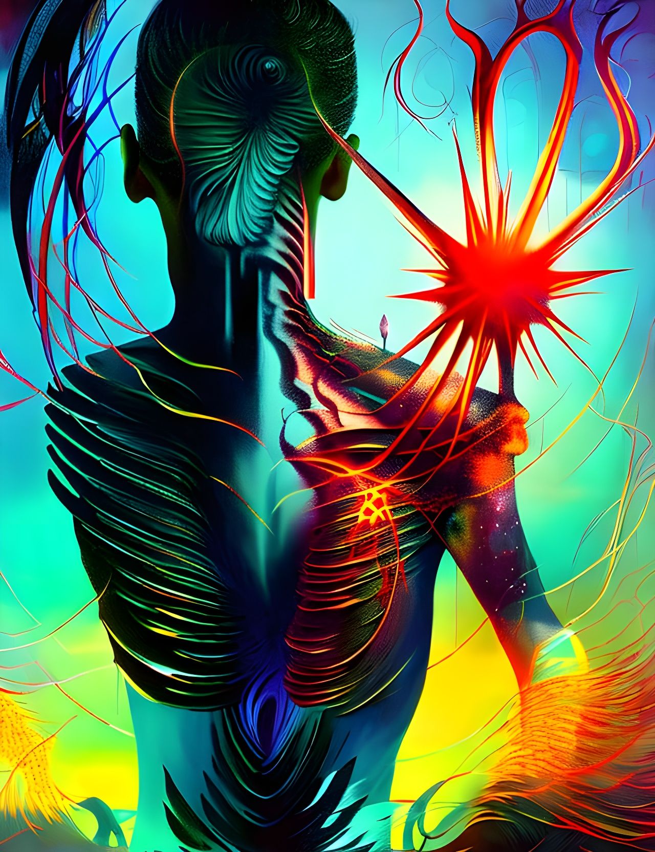 Cosmic Dancer Emerges from Black Hole in Art Nouveau