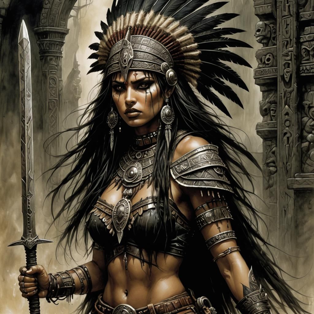 Aztec Warrior in Dark Horror Style