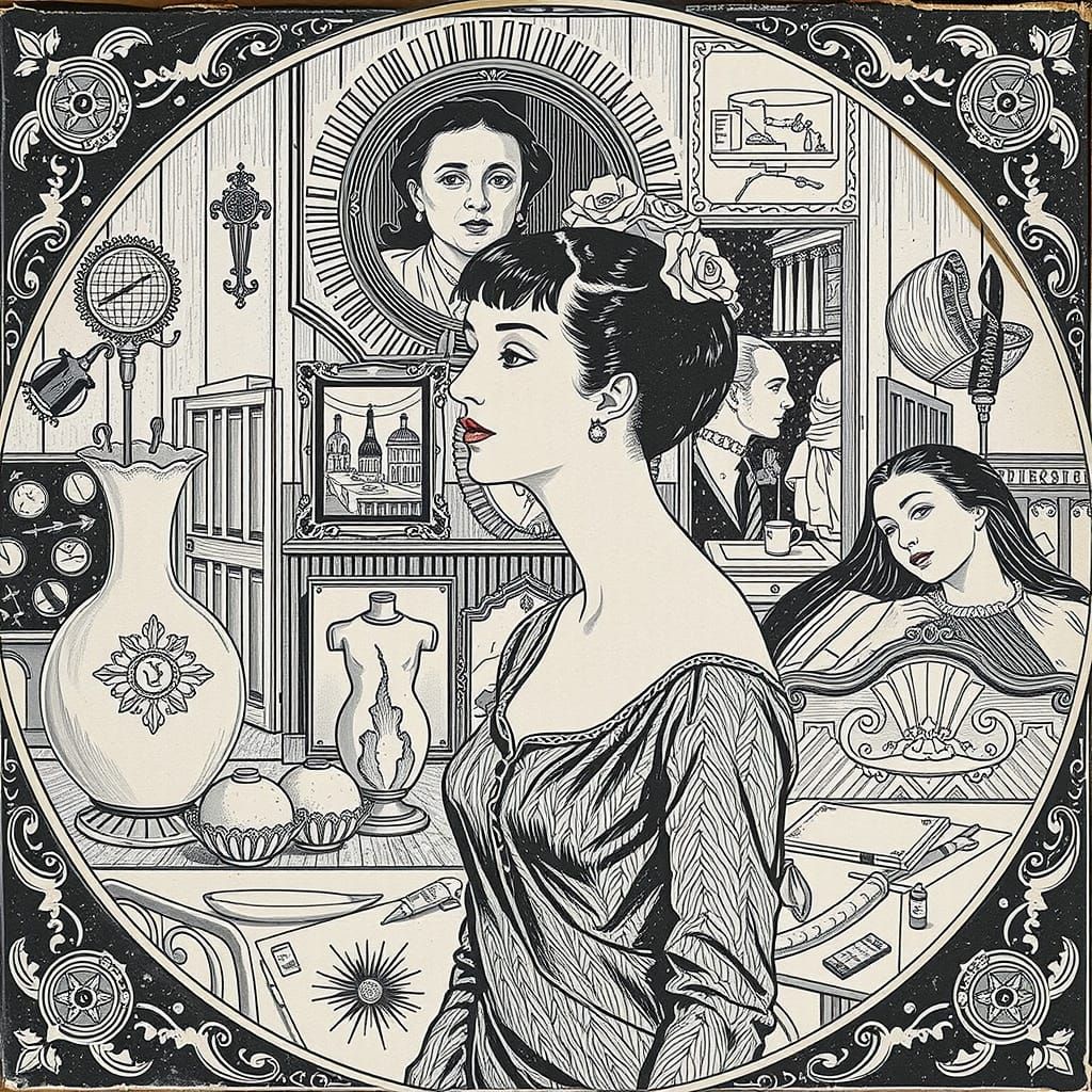 Etched Portrait of Louise Brooks in Vintage Style