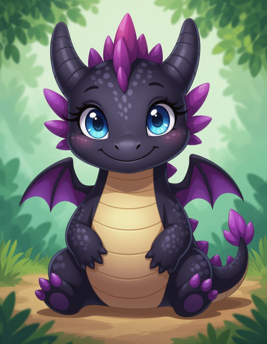 Adorable Anime-Style Dragon with Blue Eyes