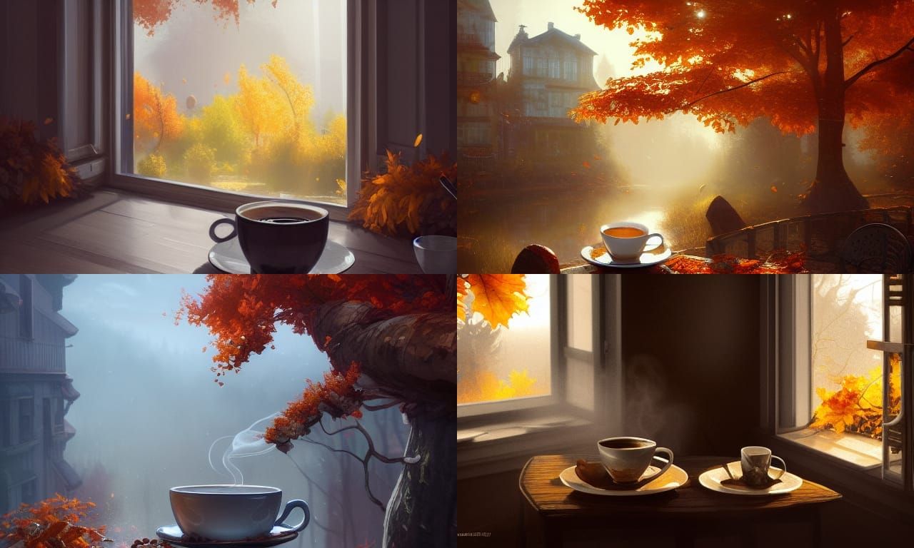 Autumn Coffee Cup, Hyperdetailed Concept Art