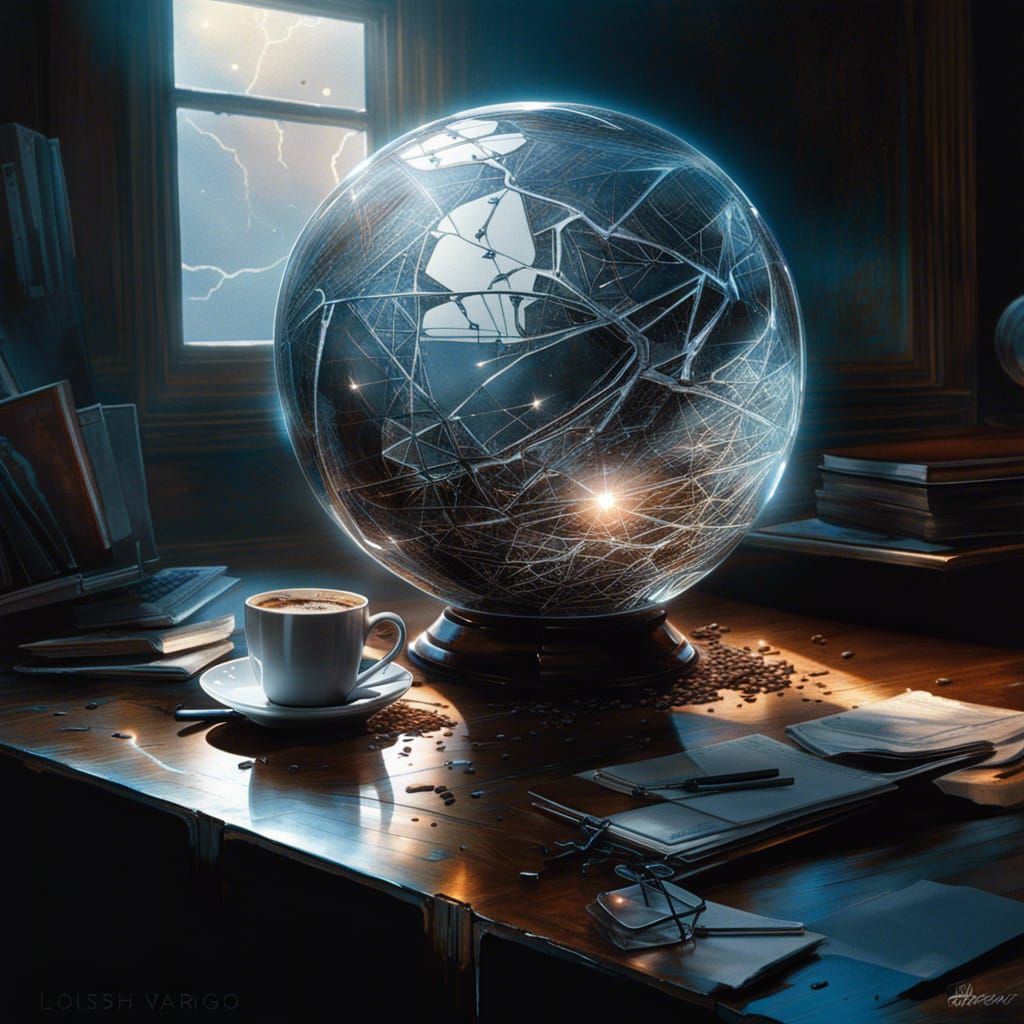 Coffee Cup in Shattered Sphere: Dark Fantasy Photo