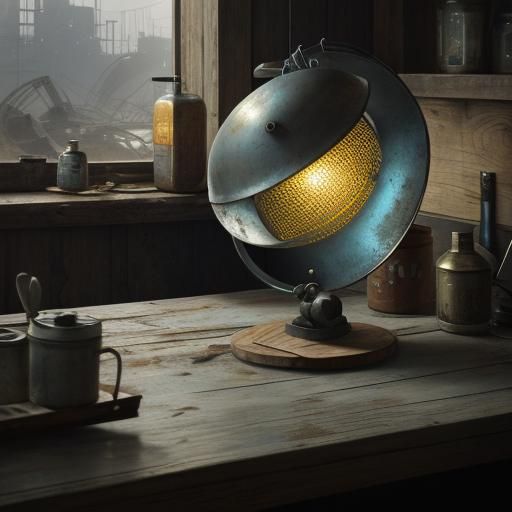 Metallic Organic Sculpture on Wooden Workbench