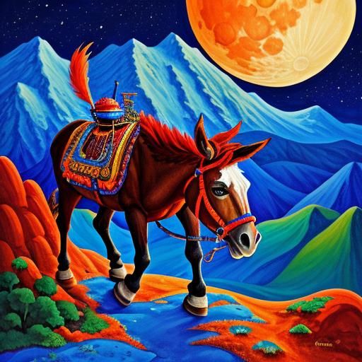 Fiery Donkey in Mountainous Candyland Wonderland