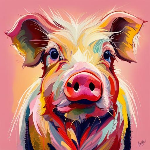 Cute Pig Abstract Art in Complementary Colors