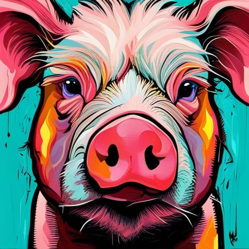Cute Pig Abstract Art in Complementary Colors