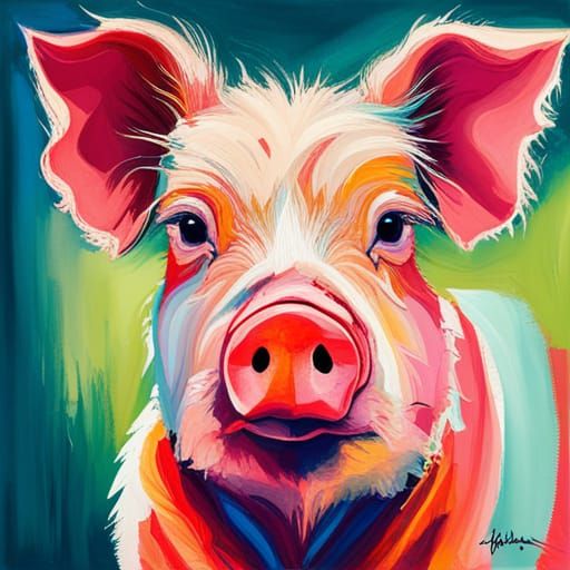 Cute Pig in Abstract Art with Complementary Colors