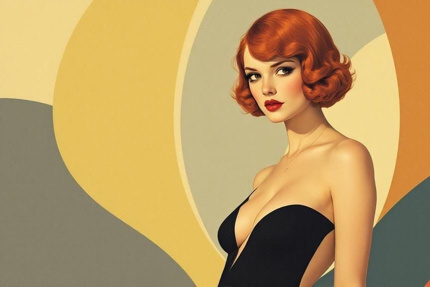 1920s Redhead Pin-Up in Graphic Illustration Style