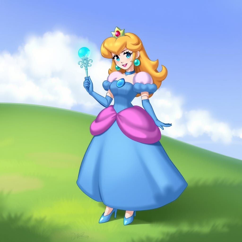 Princess Peach in Elegant Blue Gown