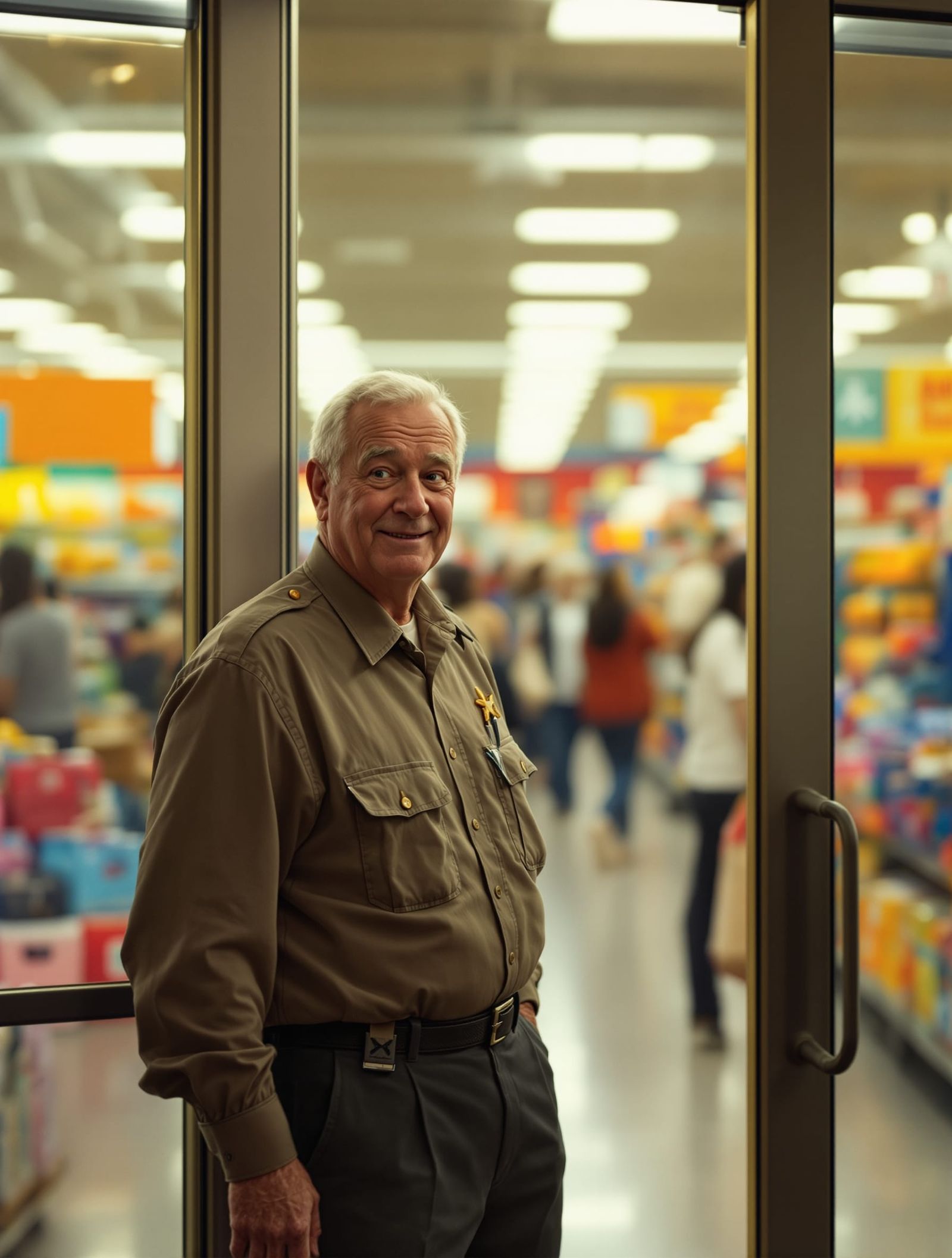 Awkward Walmart Greeter in Norman Rockwell Style