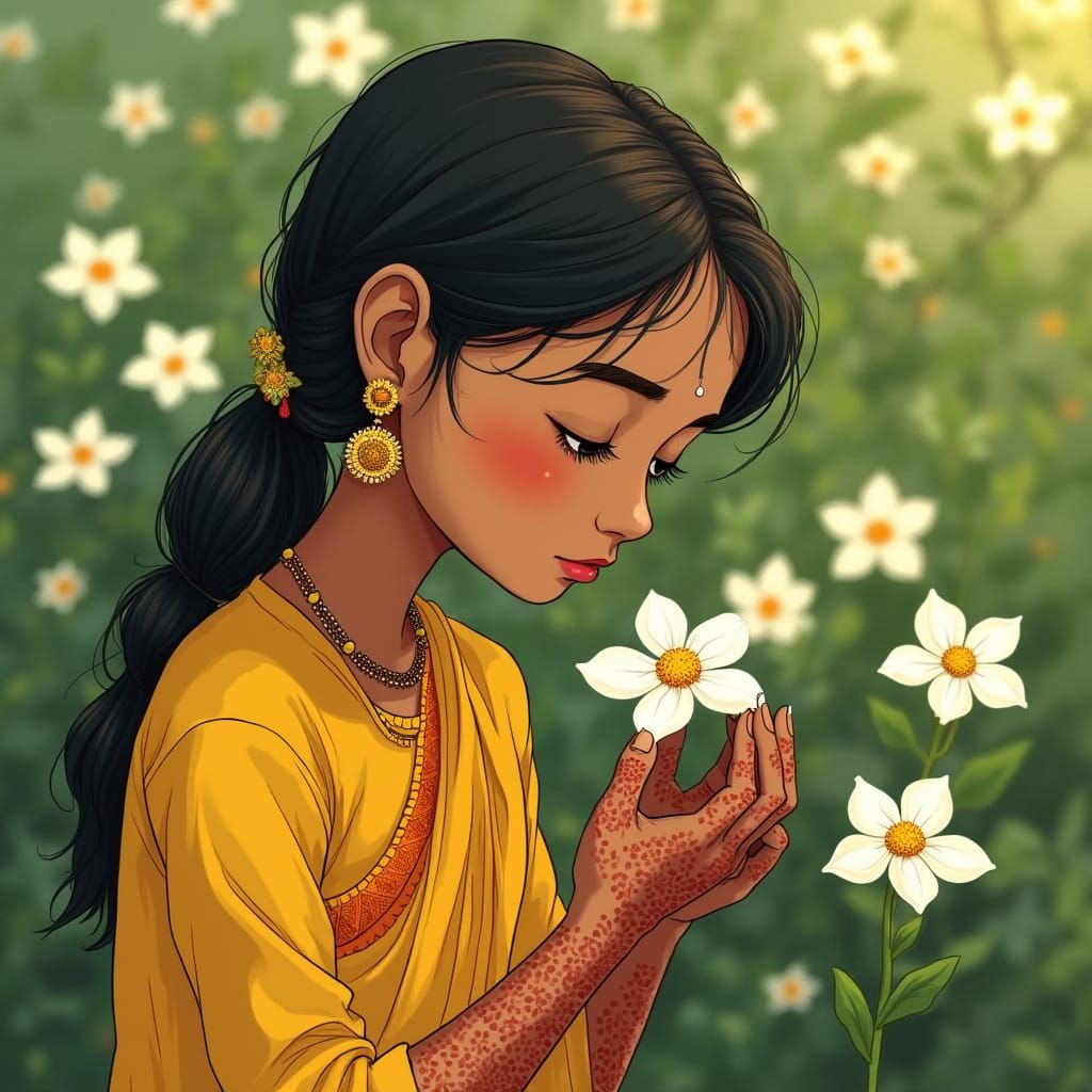Whimsical Indian Girl in Studio Ghibli Style