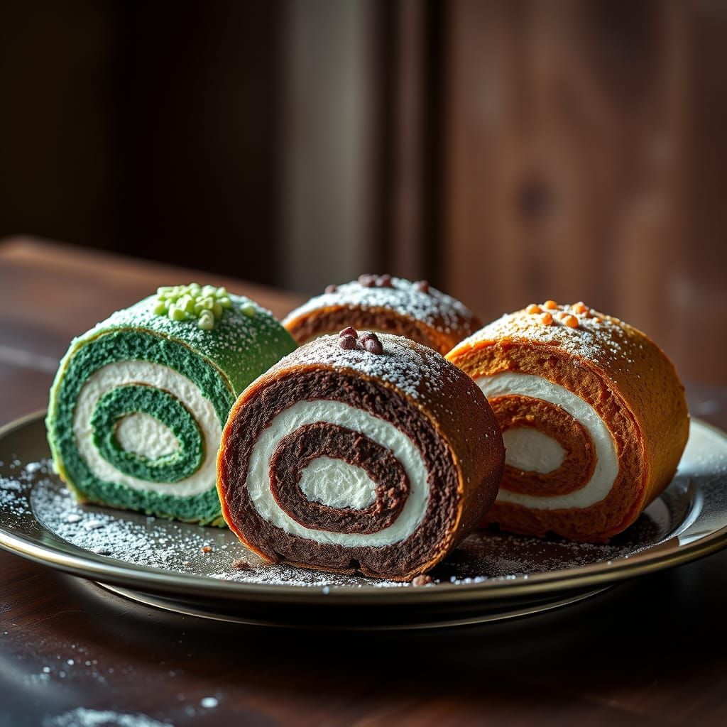 Luscious Swiss Roll Cakes in Hyperrealistic Style