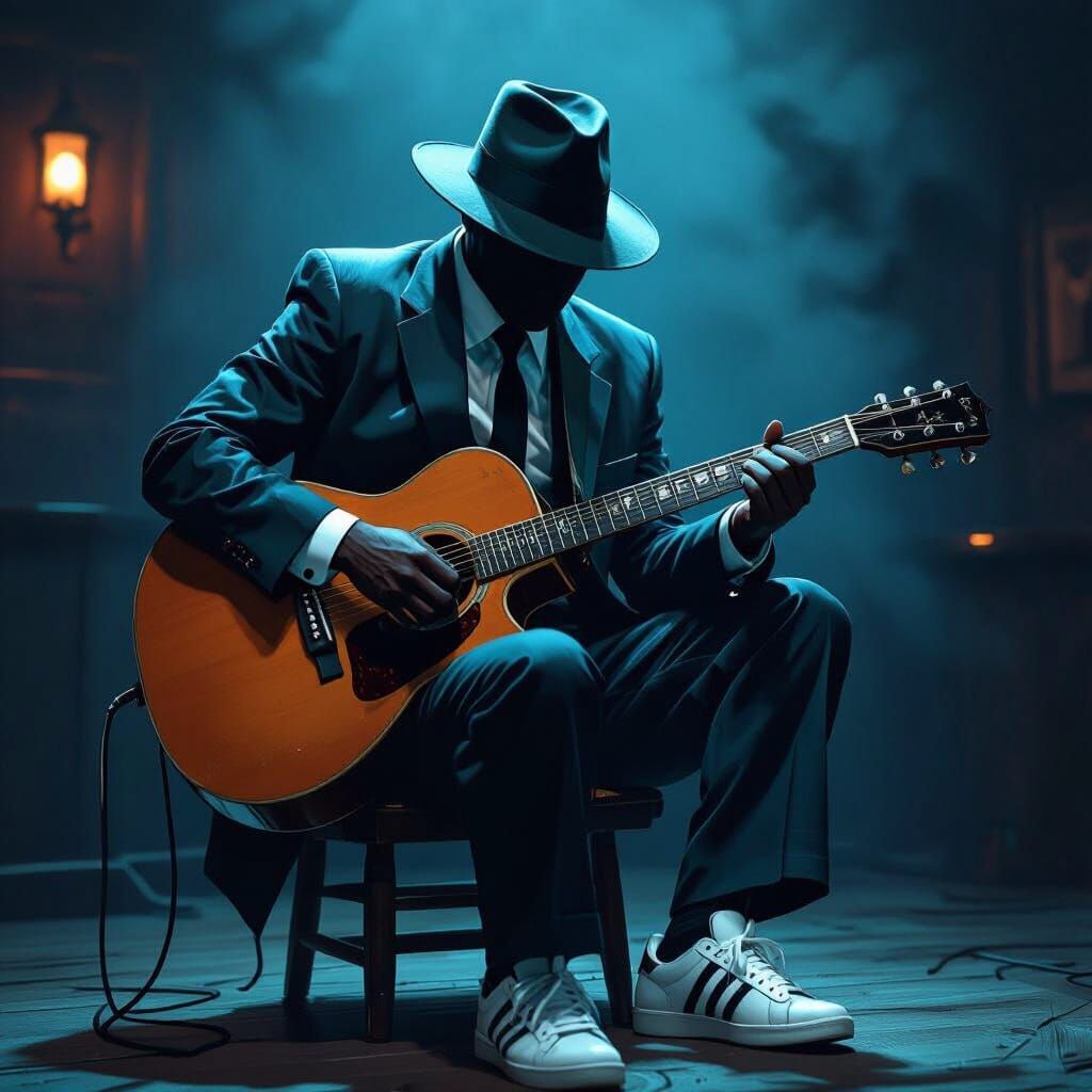 Mysterious Blues Guitarist in Noir Style