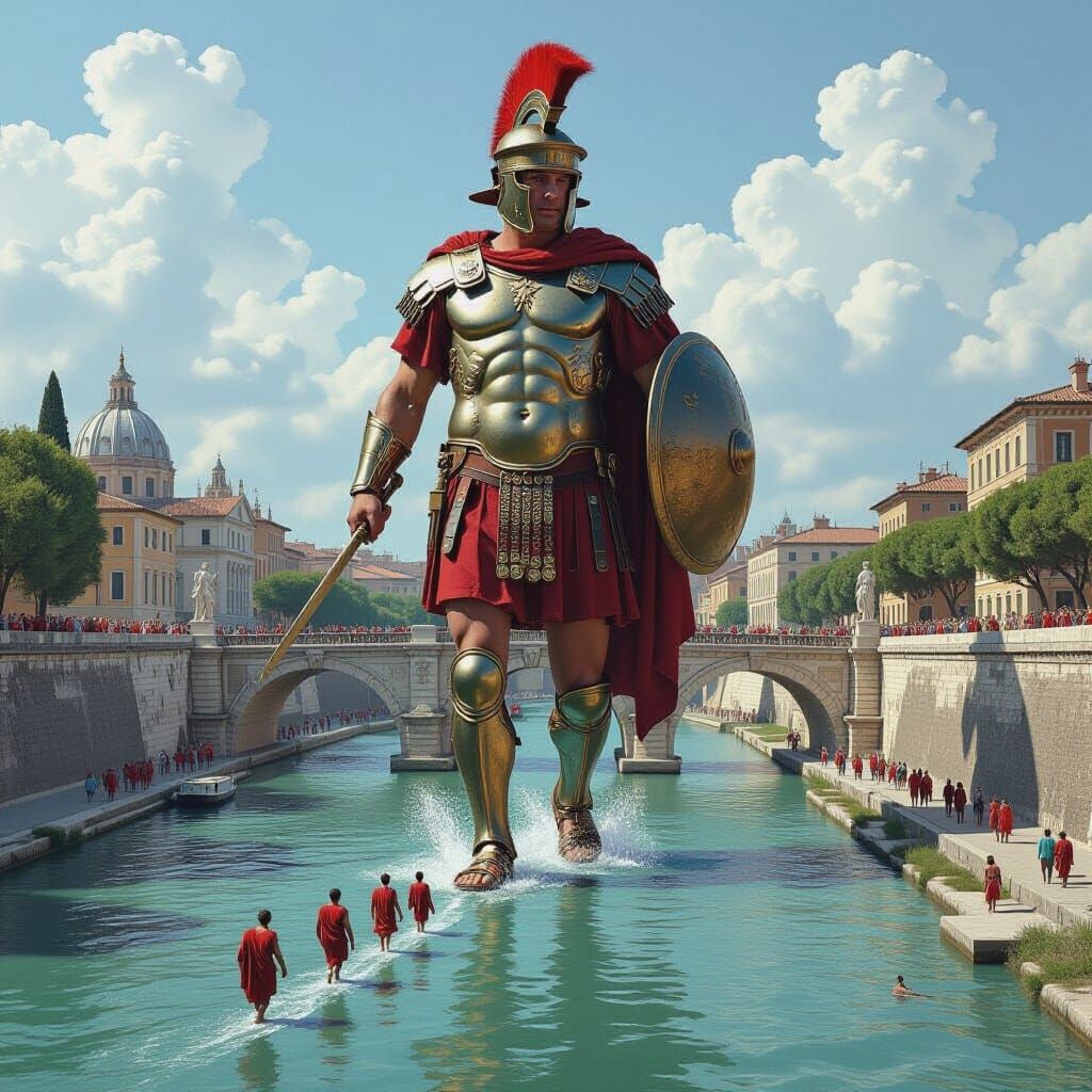 Colossal Roman Soldier Overlooks Ancient Rome