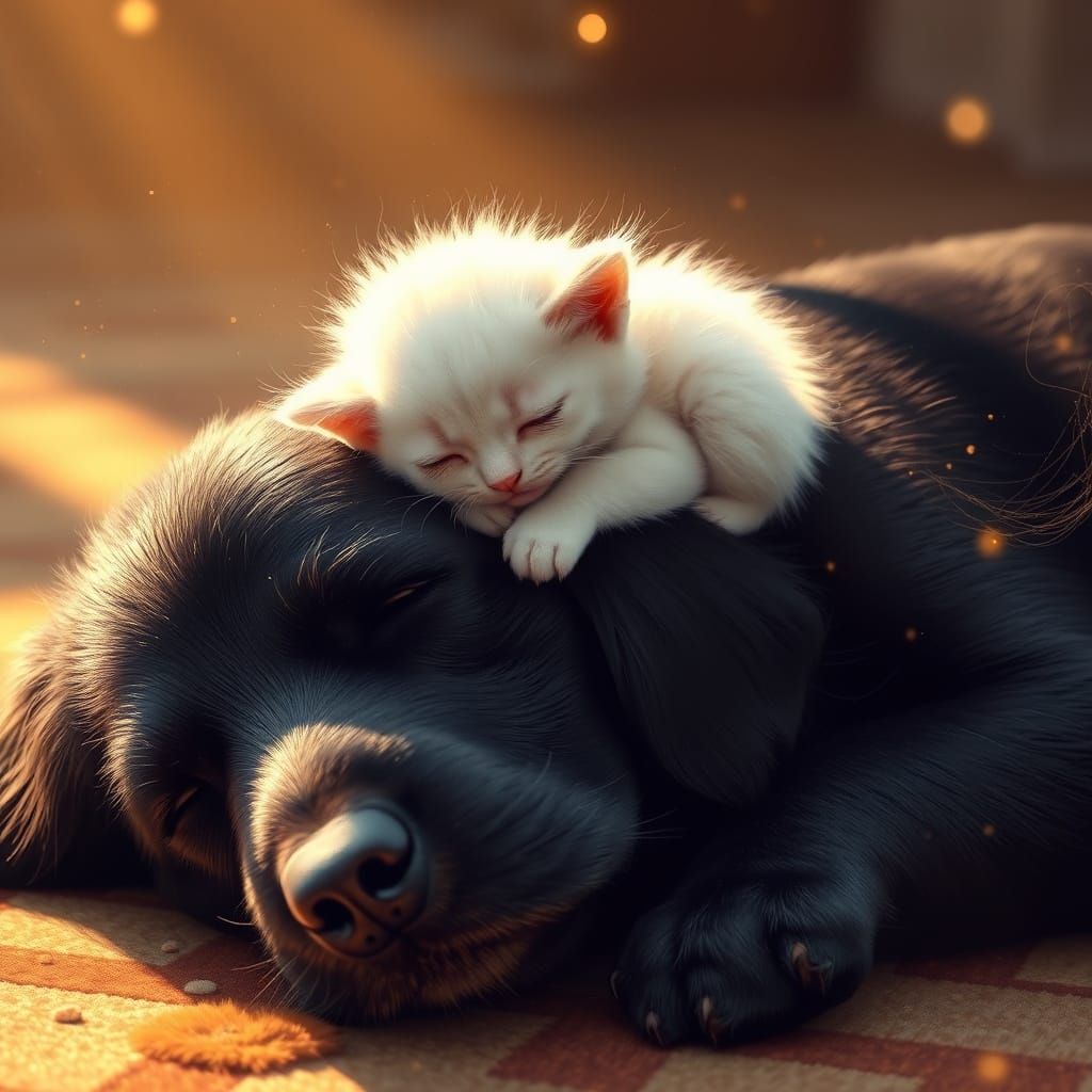 Whimsical Kitten and Dog Digital Art in Unreal Engine 5 Styl...