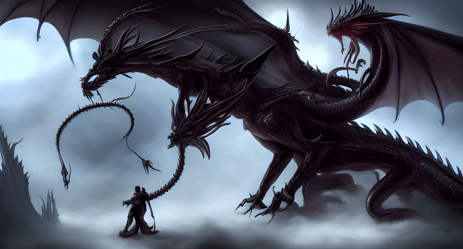 Dragon Angel of Death in Post-Apocalyptic Moonscape