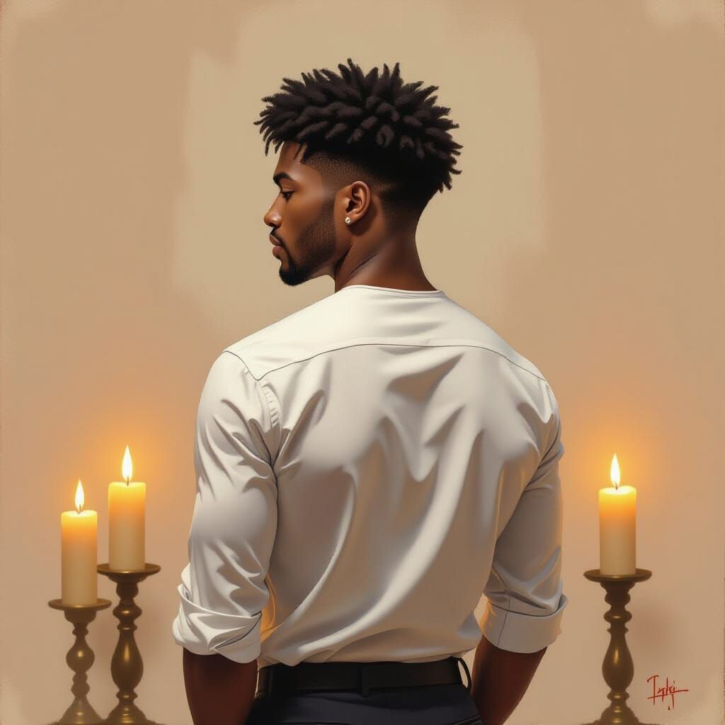 Contemplative Man in Candlelight: Romantic Realism