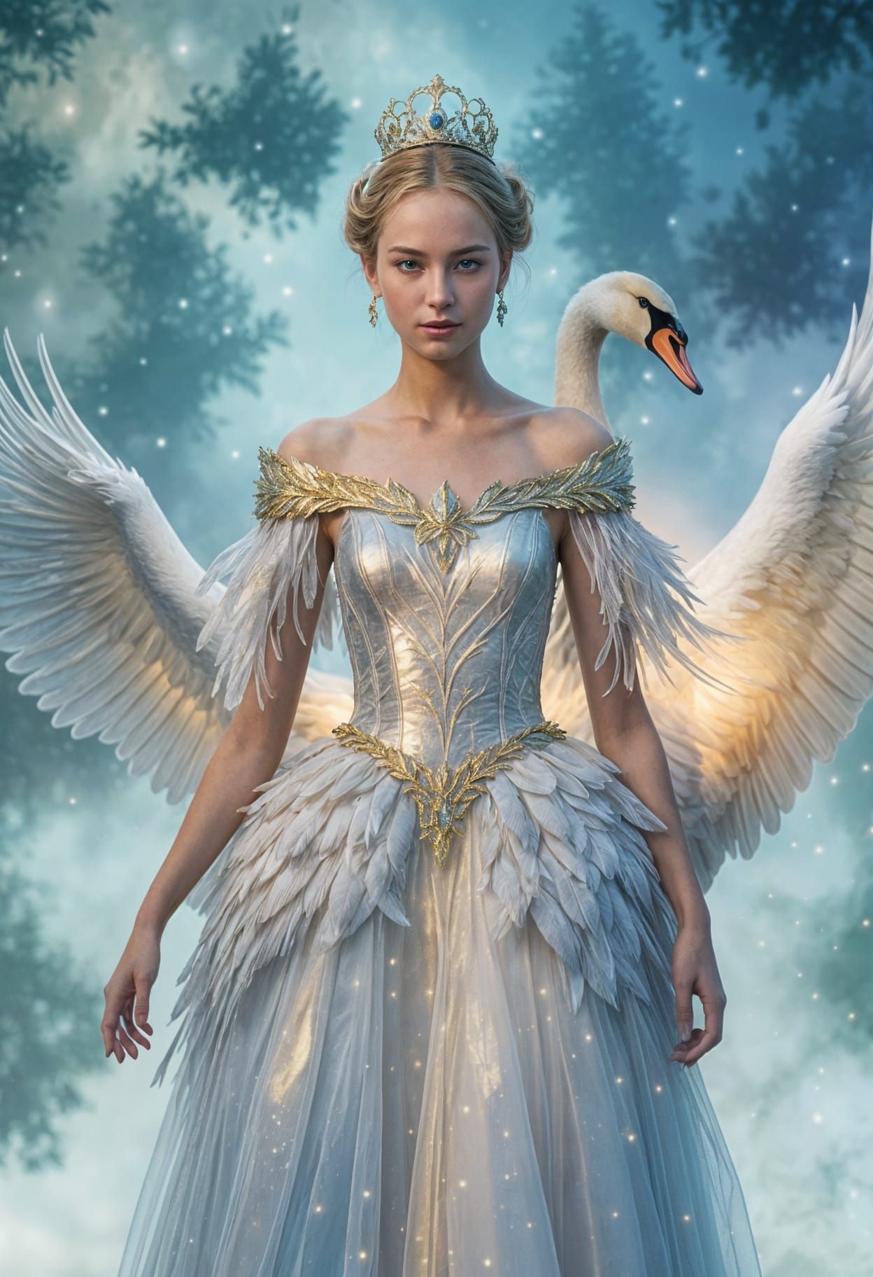 Ethereal Swan Princess in Hyperrealistic Style