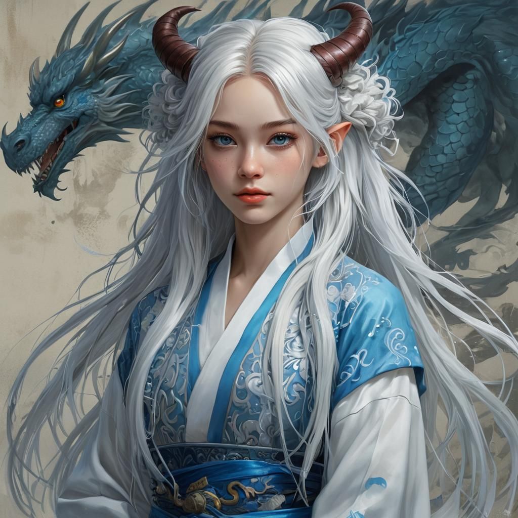 Dragon Girl in Hanfu: Akira Toriyama Inspired Digital Art