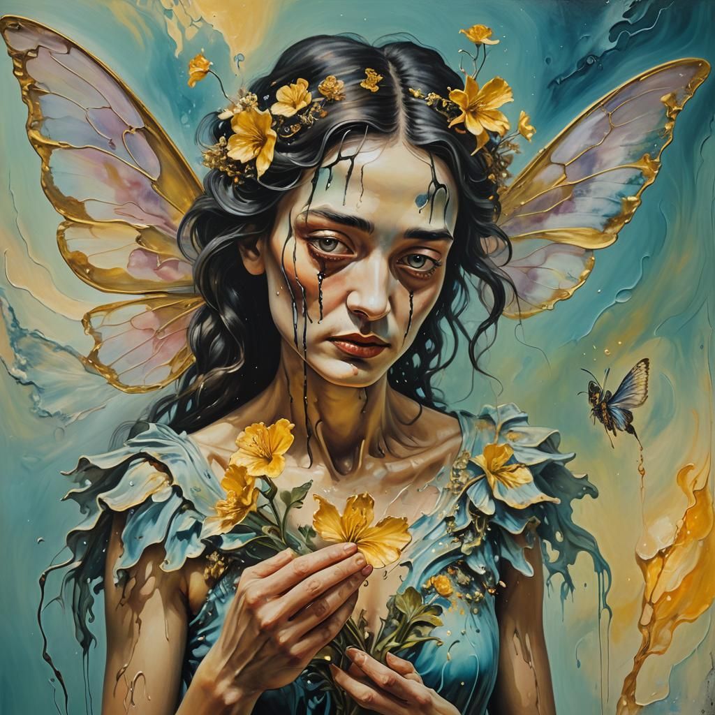 Burned Fairy in Dreamlike Surrealist Oil Painting
