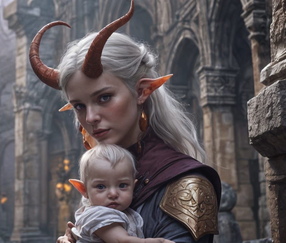 Tiefling Guardian in Mystic Ruins: Dark Fantasy Art